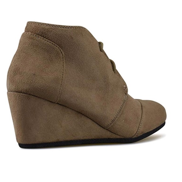 Taupe Lace Up Wedge Heel Booties - Picture 5 of 6
